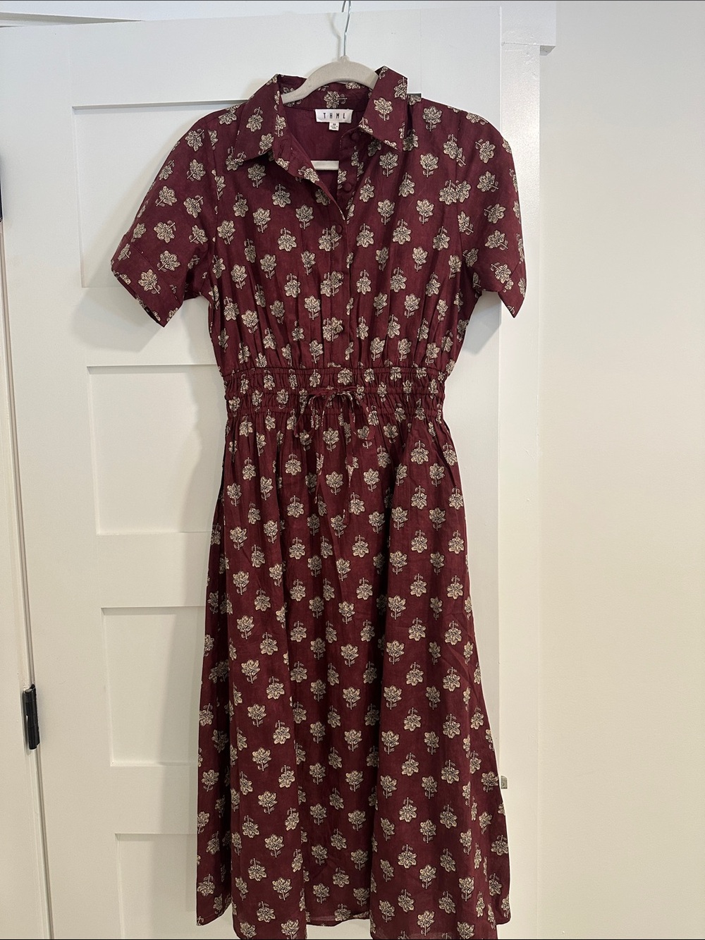 THML Burgundy Floral Midi Shirt Dress